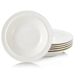 9-inch Porcelain Dinner Plate Set of 6 - Microwave, Oven and Dishwasher Safe, Scratch Resistant. (White)