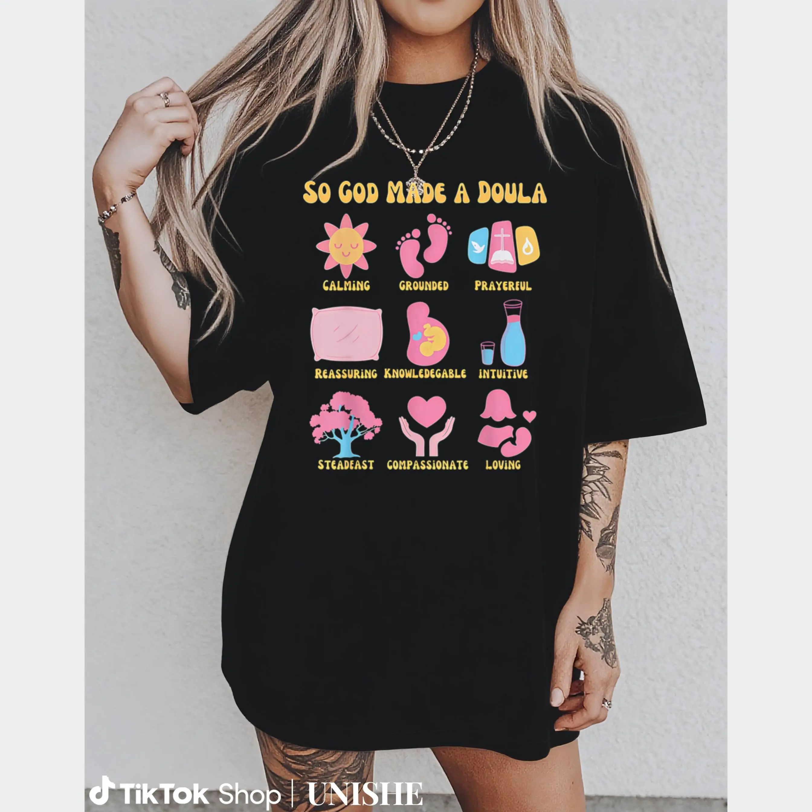 100% Cotton Retro Doula Tee – Christian So God Made A Doula Birth Worker Shirt Casual Black