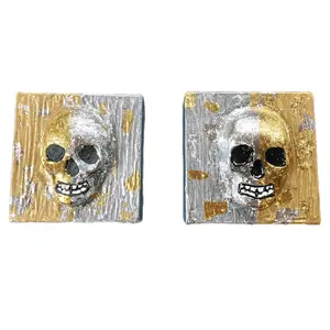 Gold to Silver Skull Abstract Contemporary Art Painting ORIGINAL- 6"x6"x1.5