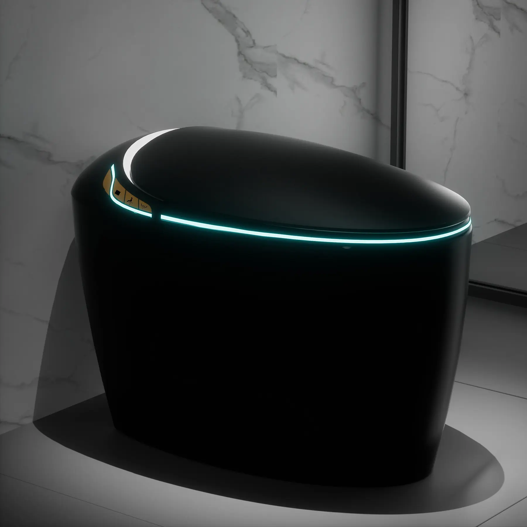 WinZo Luxury Smart Toilet With Bidet Seat, Elongated Egg Shaped Modern Design, Auto Open Auto Flush, Adjusted Heated Seat, Night Light, Matte Black