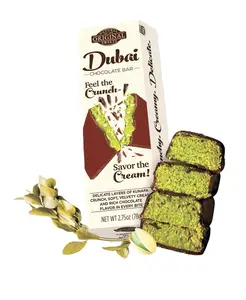 Original Natural Sweets - Dubai Milk Chocolate Bar Savor The Pistachio Cream Feel The Crunch 2.75 oz | Luxury Rich Chocolate, Delicate Layers of Kunafa, Crunch, Soft, Velvety Cream, Individually Wrapped Fresh, Premium Pistachio Cream Kunafa Filling