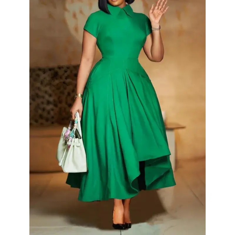 Elegant Church Dresses for Women Pleated A Line Shortsleeve Irregular  Length Classy Modest African Gowns Party Occasion Chic Formal Minimalist  Womenswear - TikTok Shop