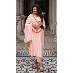 Aarna Peach Kurta Set In Silk