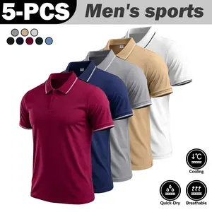 5-piece set of men's sports polo shirts, quick-dry breathable short-sleeved summer business casual cool T-shirts
