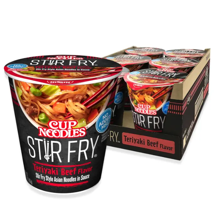 Nissin Cup Noodles Stir Fry Noodles in Sauce, Teriyaki Beef, 3 Ounce (Pack of 6)