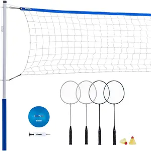 Sports Volleyball + Badminton Sets - Beach + Backyard Game Set - Volleyball, Pump, Badminton Rackets, Birdies, Net + Poles Included