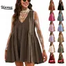 UANEO Women's V-Neck Tank Cotton Stretchy Sundress Fall Sleeveless A-Line Mini Dress Casual Loose Dresses with Pockets Minimalist Outfits