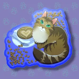 Catpurrccino Cat-Cute- Cappuccino Coffee Cat Sticker |Cat Sticker Matte| 3.58" x 4"