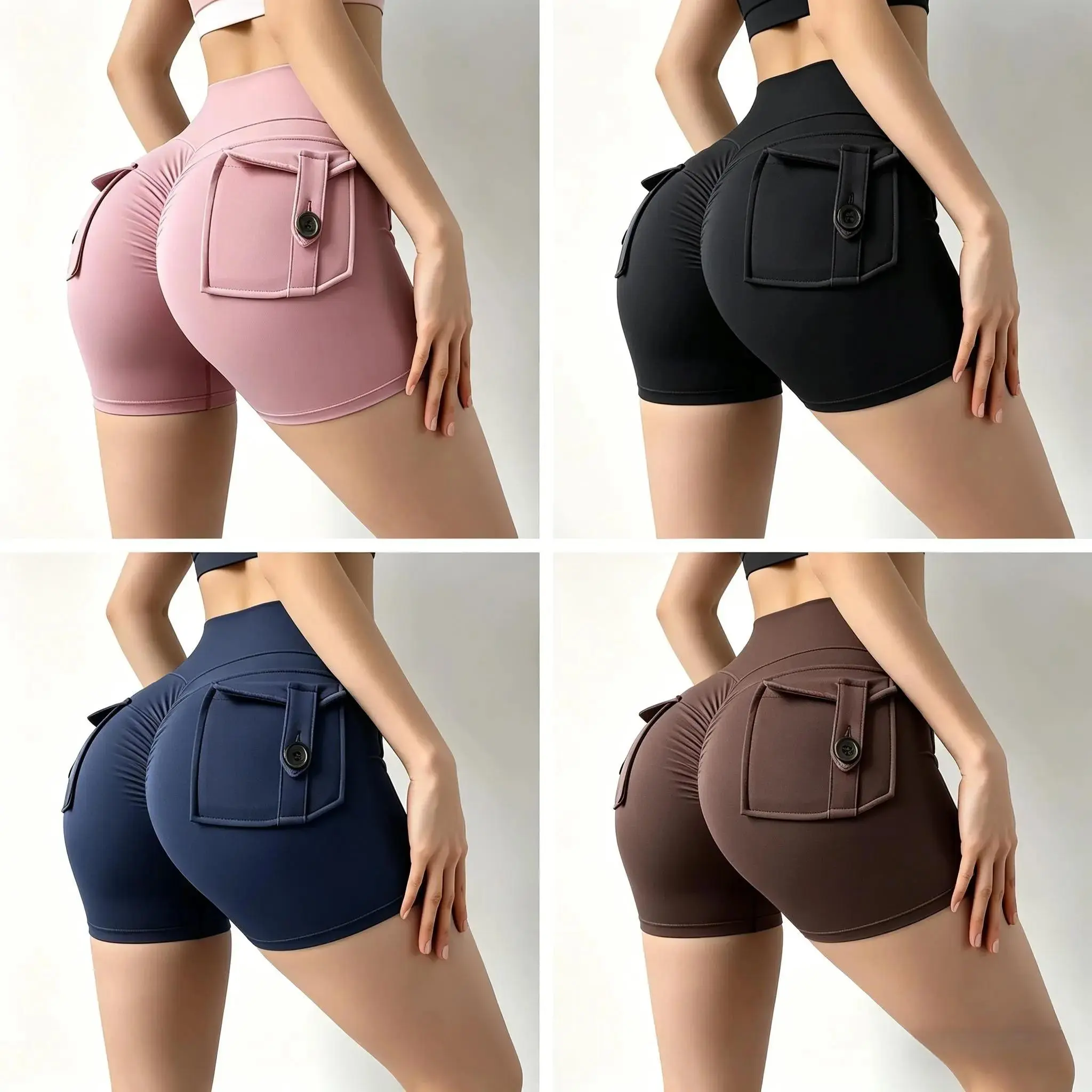 4-Pack Women's High Waist Yoga Leggings, Tummy Control Athleisure Pants in Nylon Polyester with Side Pockets & Butt Lift, Everyday Active