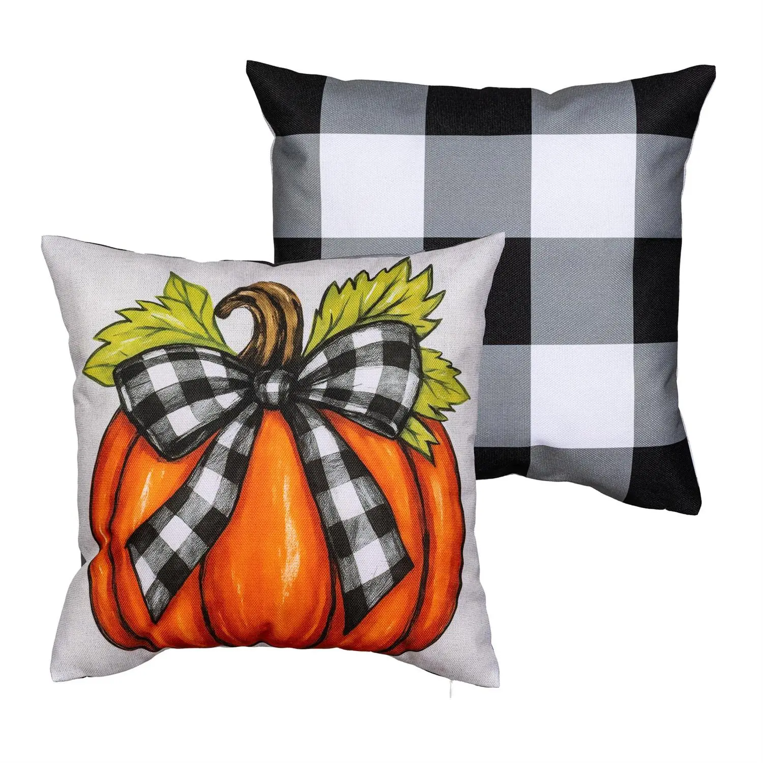 Checkered Bow Pumpkin Pillow