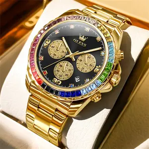 OLEVS 2939 Luxury Men's Watch with Gemstone Accents Bold Chronograph Date Display Luminous Hands 30m Water Resistant Scratch-Resistant Crystal Quartz Movement 42mm Dial 22mm Strap