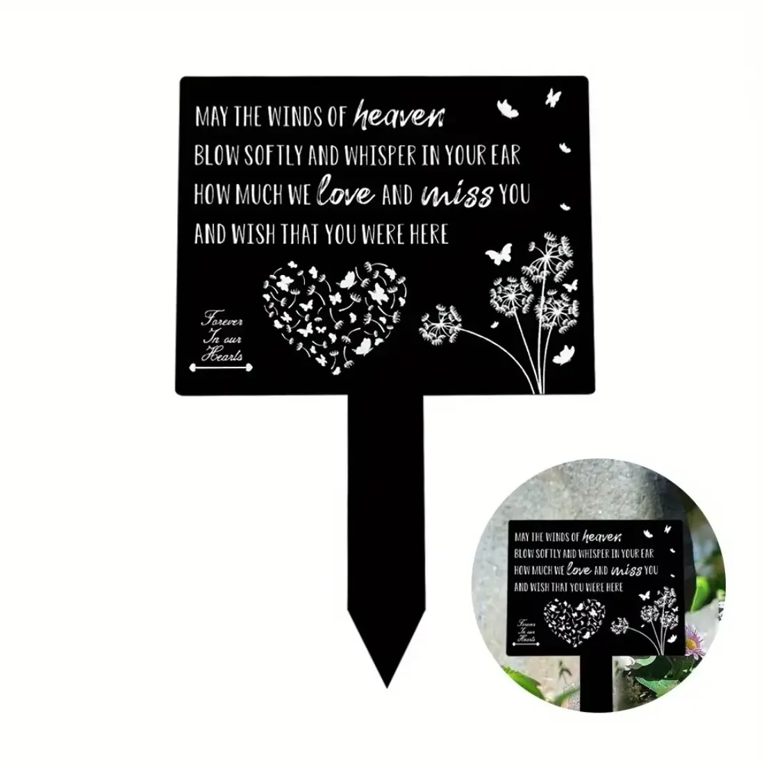 Suncatcher Memorial Remembrance Plaque Stake Waterproof Grave Marker for Cemetery, Black Garden Stake with Sympathy Dove Design