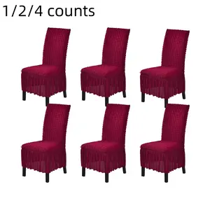 Solid Color Chair Slipcover, Chair Cover with Ruffle Trim, Chair Protector for Home Kitchen Dining Room Office Decor
