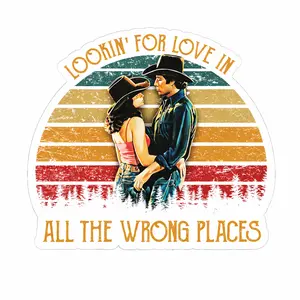 Vintage Cowboy Couple Sticker, Lookin For Love In All The Wrong Places Sticker, Retro Western Movie Sticker