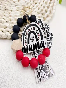 Women's Fashion Elegant Beaded Keychain, Multicolor Mom Wood Tag Accessories, Car Keychain, Bag Charm, Punk Style Bracelet