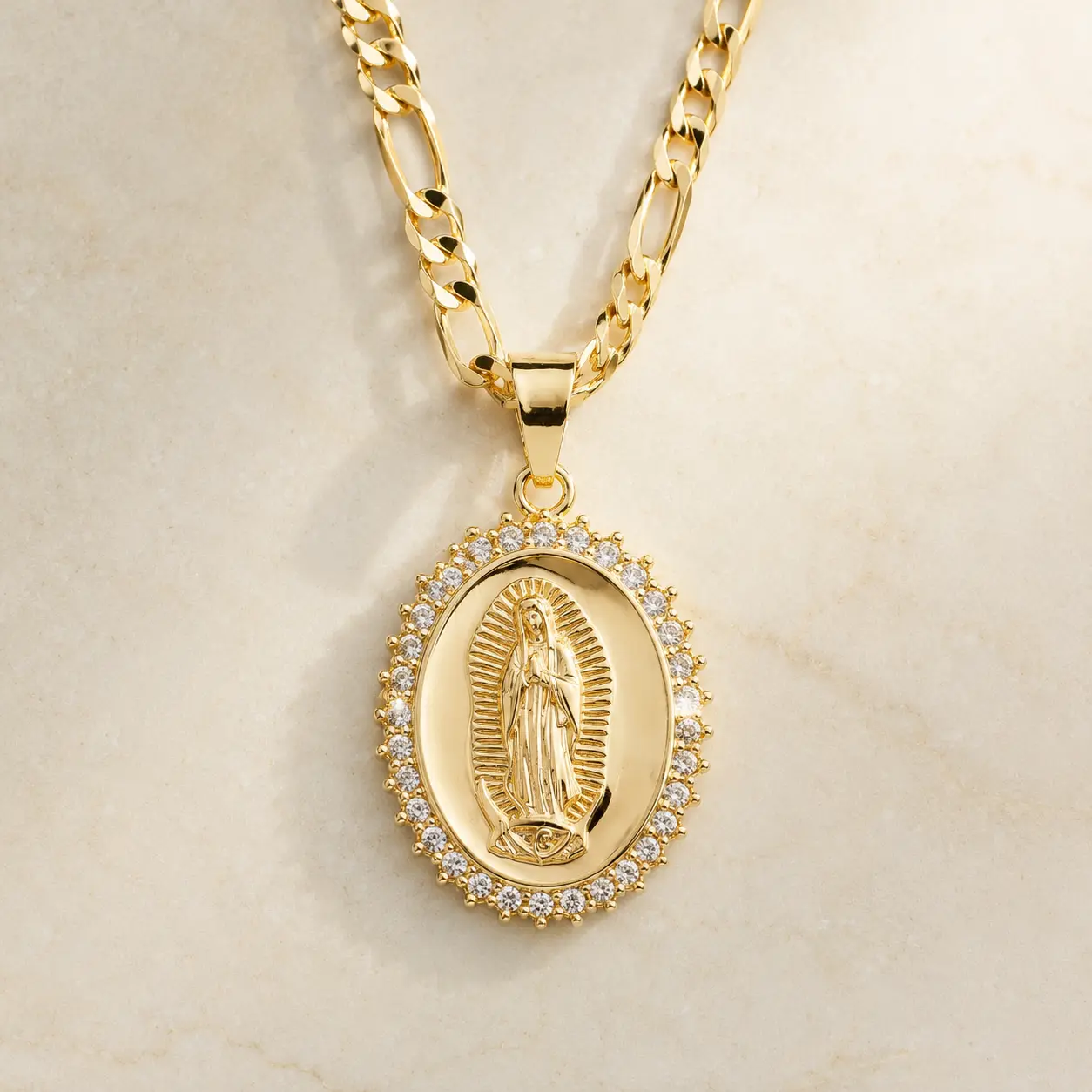 14K Gold Plated Virgin Mary Necklace - Virgen De Guadalupe Mother Mary Our Lady of Guadalupe Pendant Amulet for Women Jewelry Gift 22 inches