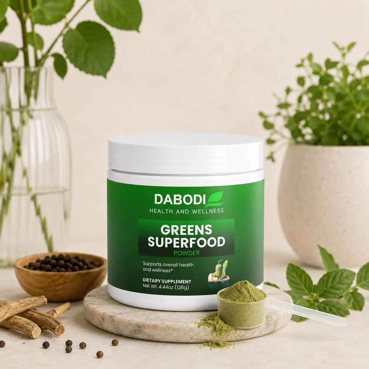 DABODI Greens Superfood Powder – Super Greens Daily Blend with Spirulina, Barley Grass, Beet Root & Turmeric – Antioxidants, Adaptogens & Prebiotic Fiber for Energy, Gut Health & Wellness Support