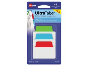 Ultra Tabs Repositionable Tabs, 2 X 1 1/2, Primary: Blue, Green, Red, 48/pack