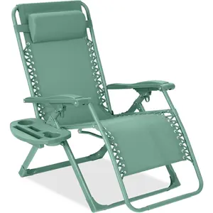 Best Choice Products Adjustable Zero Gravity Chair, Monochromatic Color Folding Patio Recliner w/Side Tray, Headrest - Seafoam