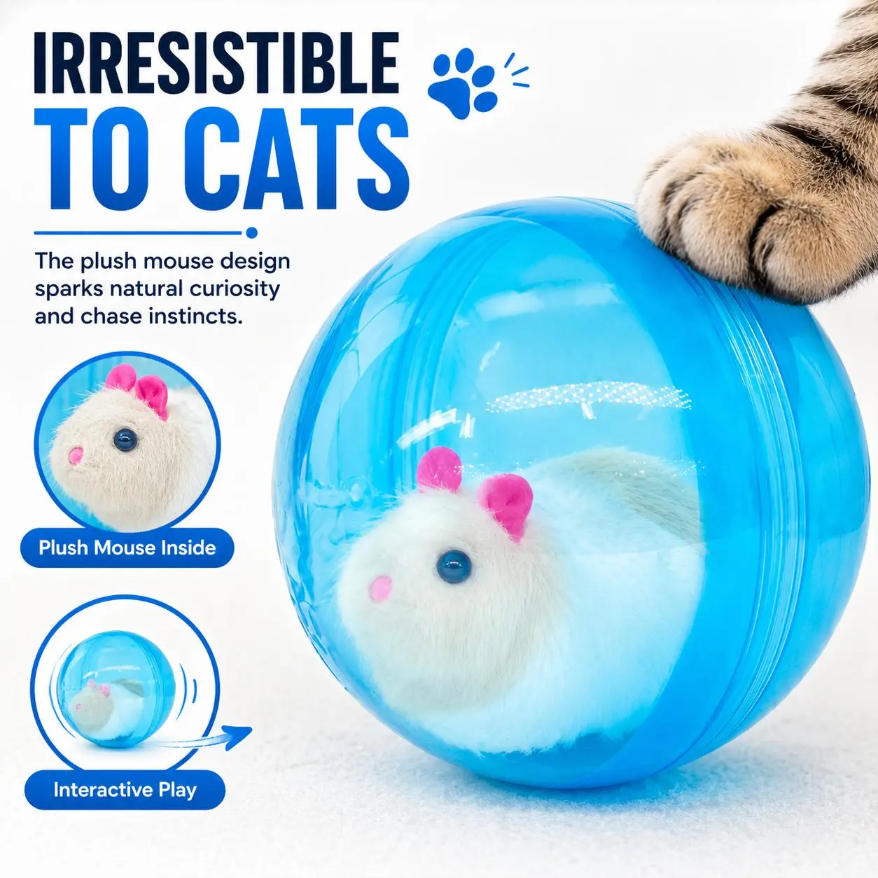 Smart Interactive Cat Toy | USB Rechargeable Auto-Rolling Ball with Mouse Design | Hands-Free Motion Play Toy for Indoor Cats