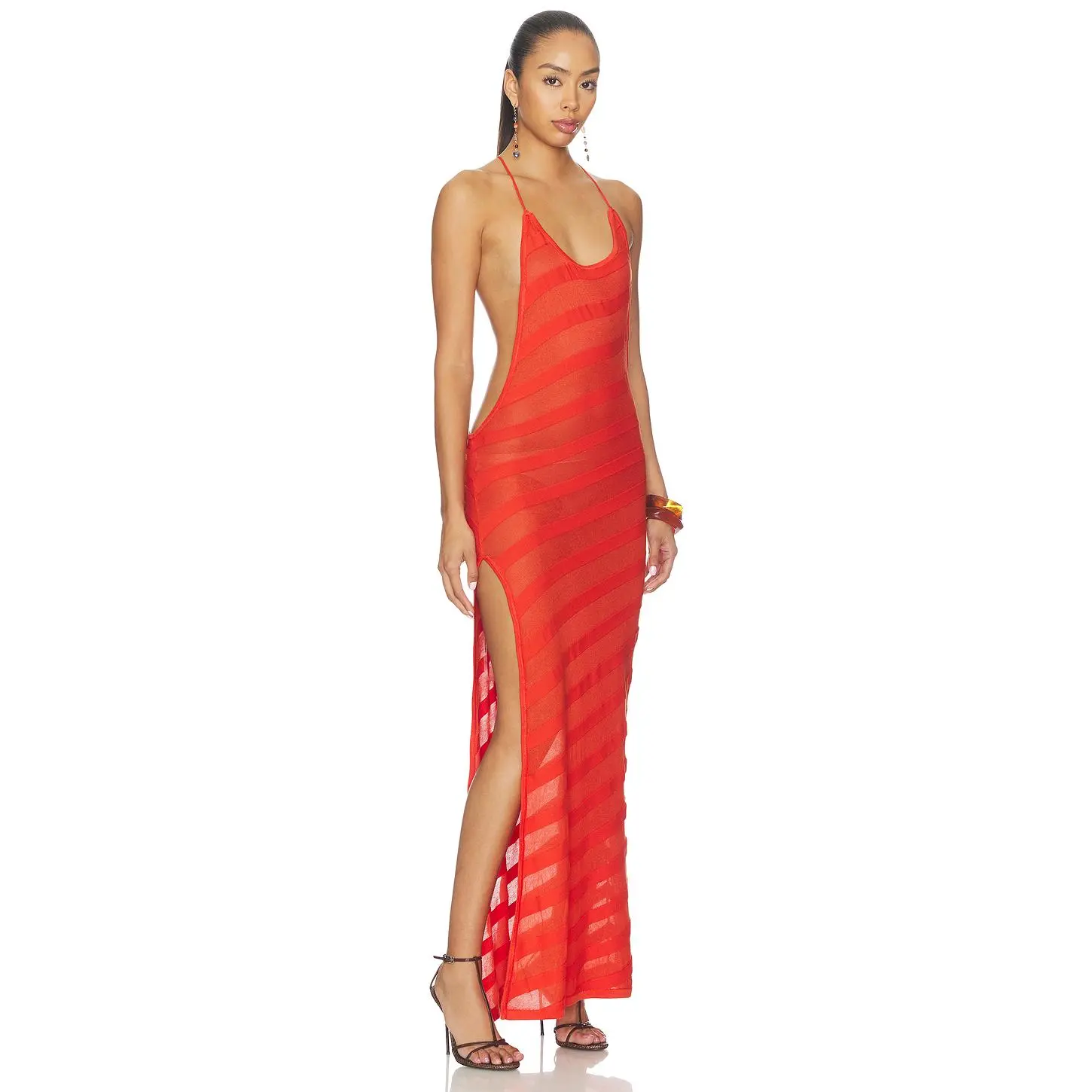 Jaded London Knit Maxi Dress in Coral