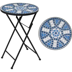 Mosaic Outdoor Side Table, Patio Side Tables with 14" Ceramic Tile Top for Outside, Indoor Accent Table for Yard, Garden, Living Room, Bistro Balcony or Lawn