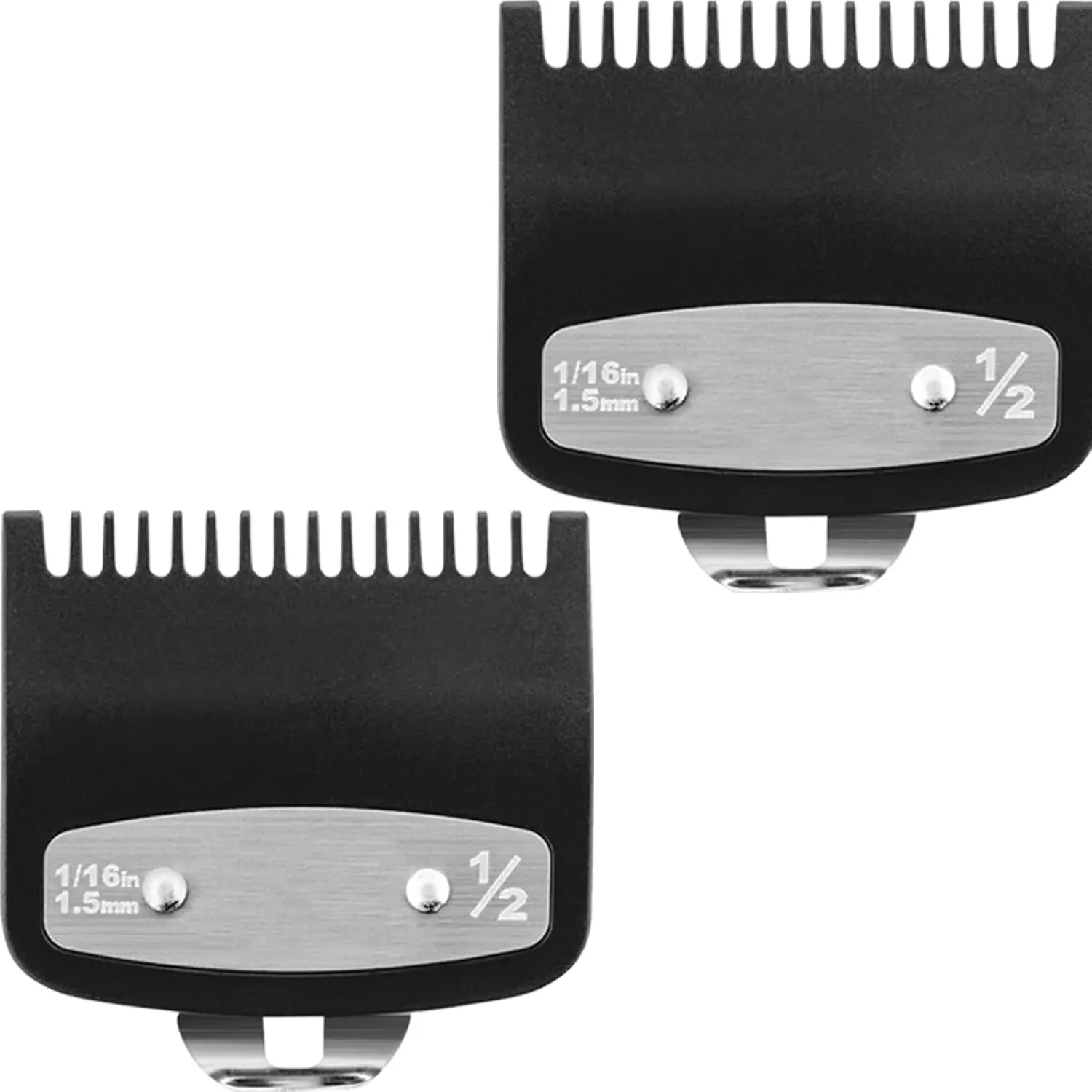 Sturdy 2-Piece Nylon Wahl Hair Clipper Replacement Guards Set, Snap-On Magnetic Hold 2-Half Clipper Guide Combs, 1/16'' (1.5mm) for Precise Barbershop Cuts, Black