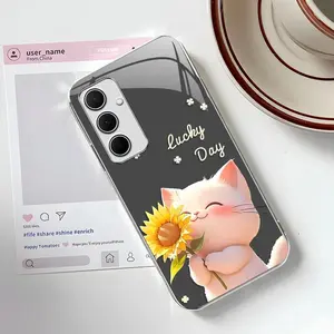 Creative hydrangea cat for【Galaxy A35】cute electroplated glass phone case --975