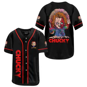 Halloween Horror Chucky Killer Doll Jersey Shirt, Unisex Baseball Jersey for Men Women Jersey Shirt
