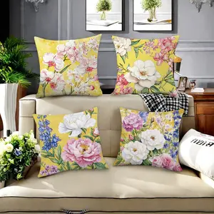 Floral Pattern Cushion Cover, 4 Counts/set Square Throw Pillow Cover, Household Decoration Supplies for Home Living Room Bedroom