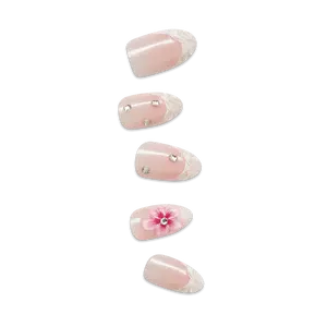Impress Premium No Glue Fake Press On Nails - Couture-geous | 3D & Jewel French, Pink, Medium, Almond, Manicure