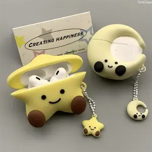 Cute Star Design AirPods Case with Moon Charm, Stylish Protective Cover Compatible with AirPods 1/2/3/4/Pro, Durable Fashionable Earphone Accessory for Everyday & Travel Use