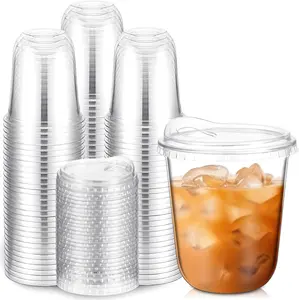 Clear Plastic Cups with Strawless Sip Lids Disposable Round Bottom Togo Cups for Coffee Smoothie Cold Beverage Coffee Shops and Party Catering(12 oz,100 Pcs)