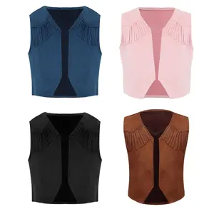 Kids Boys Cowboy Vest Suede Pointed Hem Fringe Costume Top for Halloween