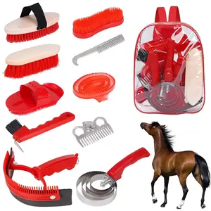 Horse Grooming Kit, Horse Brushes for Grooming 10pcs Horse Cleaning Tool Set with Tote Bag, Sweat Scraper, Curry Comb, Brush, Hoof Pick, Livestock Bathing Supplies Equine Care Supplies