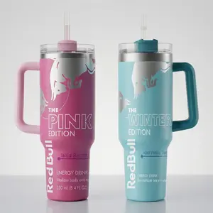 Energy Drink Custom 40oz Insulated Tumbler with Handle & Straw | Energy Drink Inspired Travel Mug for Hot & Cold Drinks