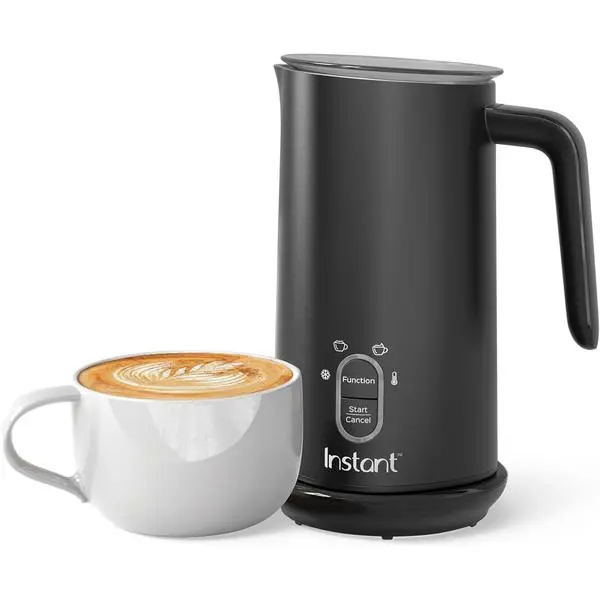 Instant Pot 4-in-1 10oz Modern Black Stainless Steel Milk Frother with Steam, Keep Warm, Guided Recipe App for Home Coffee, Latte, Cappuccino (Hot & Cold Foam)