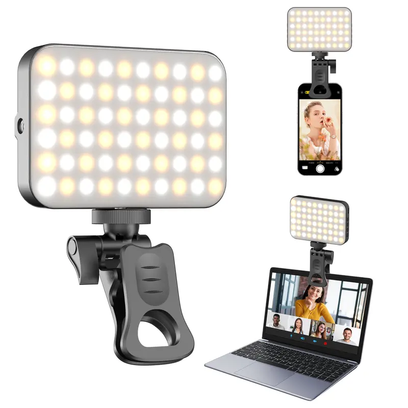 Portable Battery-Powered Protective Clip-On Adjustable LED Camera Attachment Selfie Light for Mobile Smartphones, Laptops, Tablets - Power Bank Compatible, 2h Brightness, Eye Care, Vlogging Equipment, Batteries Included, Mobile Accessories for Women