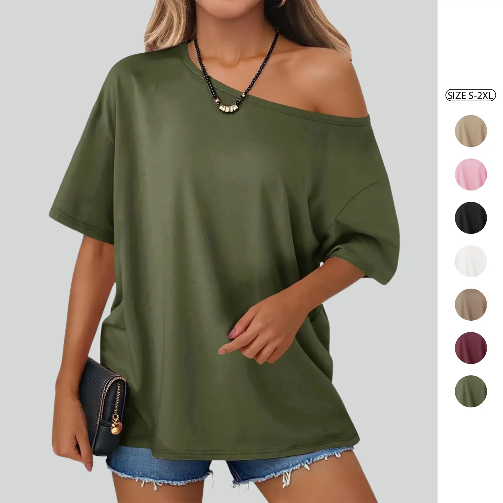 Imily Bela Womens Oversized Off The Shoulder T Shirt Cotton Short Sleeve Casual Tunic Tops Summer Loose Fit Flowy Tees