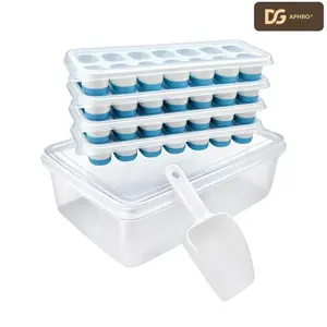 DGAPHRO Silicone Ice Cube Tray Set with Lid, Bin & Scoop - 4 Pack, 56 Cubes, Stackable Storage Container Kit for Camping, Kitchen, Cocktail (Blue),dealsforyoudays