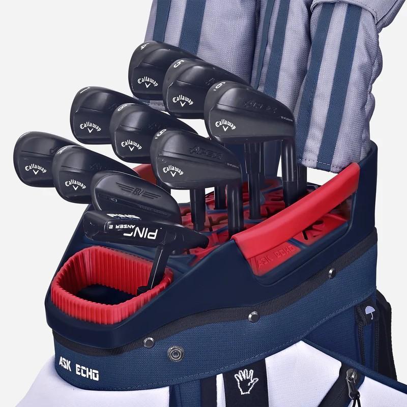 Ask Echo Golf Soundless 2.0 Cart Bag, Abrasion-Resist., Full-Length Divs., Functional, Less Club Chatter, Organizer Top