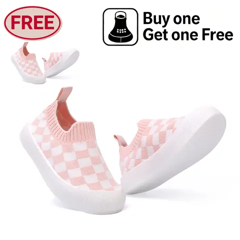 Baby Sock Shoes [Buy 1 Get 1 Free] for Infants, Stretchy Slip-On Nylon Knit Shoes with Anti-Skid Soft Rubber Grip Memory Sole, Breathable Warm Toe-Protecting Indoor/Outdoor Sneakers