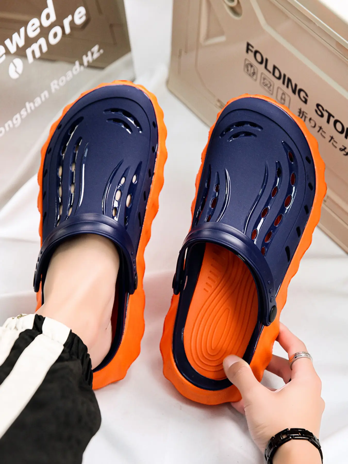 Men's Wavy Chunky Thick Sole Clogs, Black & Neon Yellow, Fixed Decorative Strap, Full Upper Hollow-Out, Closed Toe Protection, Lightweight Waterproof EVA, Trendy Shoes for Summer Street Style