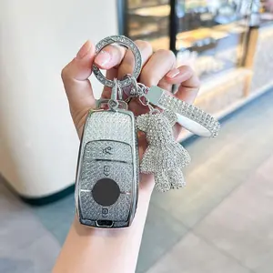 ACEBOY for White Key Fob Cover for Mercedes Benz GLC GLE GLA GLB GLS A C E G S AMG Class Accessories Soft TPU Car Smart Keys Case Bling Keychain Full Protection Girly Women