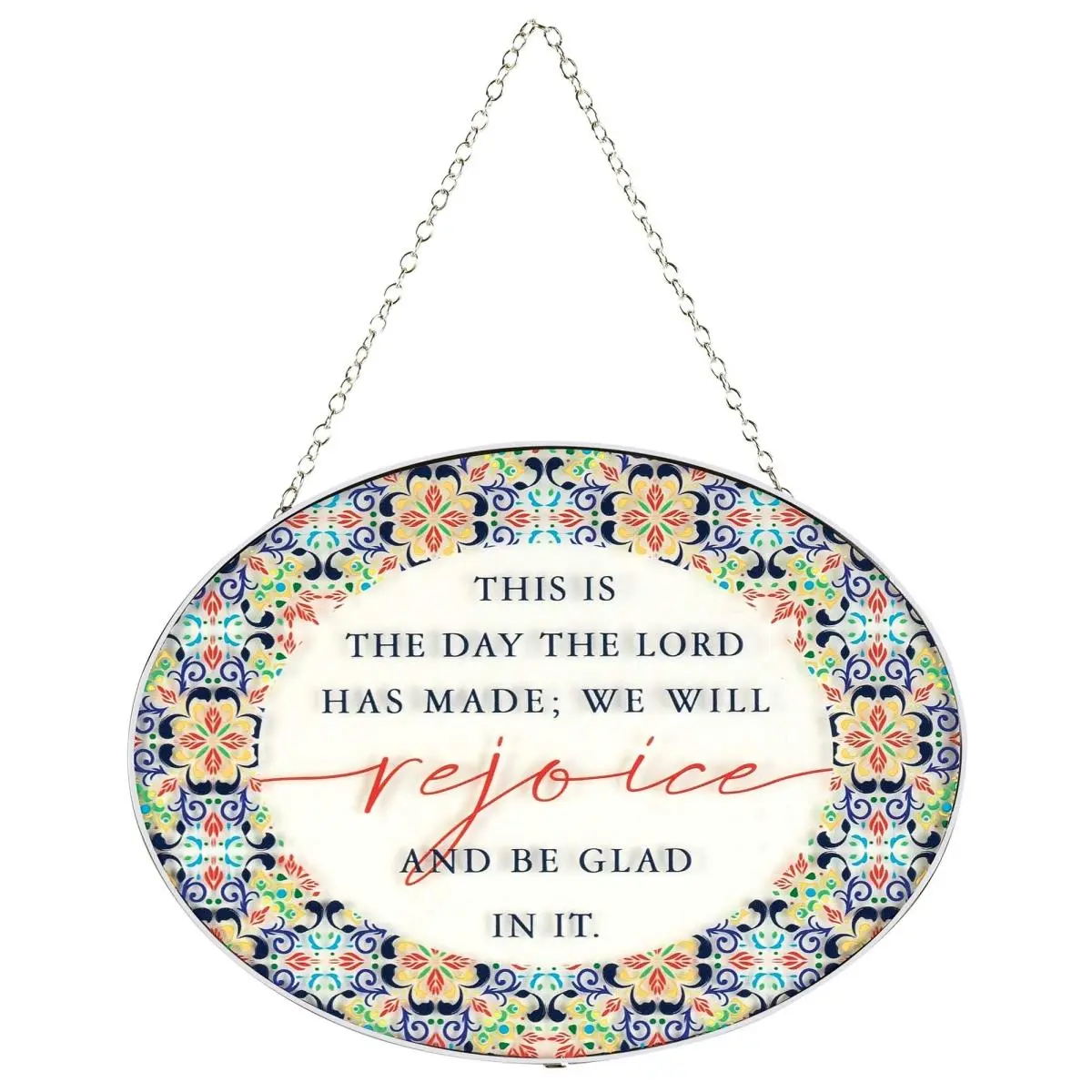 Dicksons SUNCG-1001 9 in. Oval Glass Frame Metal Multicolor "This is the Day" Hanging Home Decor Suncatcher, Ideal Gift for Home Supplies Enthusiasts