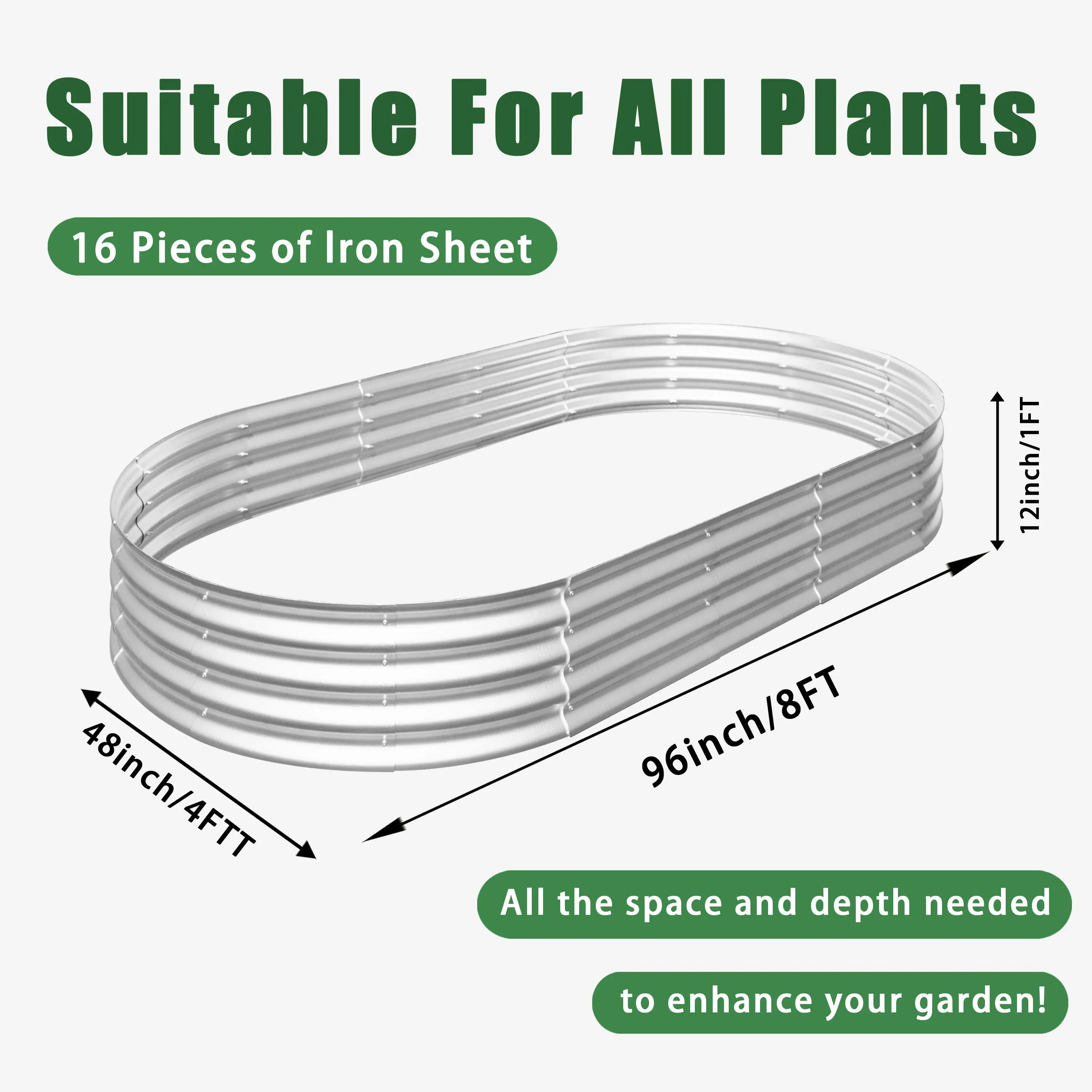2Pcs 8x4x1ft Galvanized Steel Metal Raised Garden Bed Kit, Heavy-Duty Rust-Resistant Outdoor Raised Planter Box for Vegetables, Flowers, Easy Assembly Summer Garden Grow