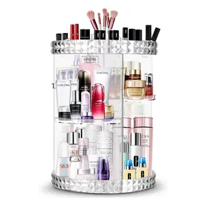 360° Rotating Makeup Organizer, Adjustable Layer Rotating Stand Cosmetic Display Cabinet, Bathroom Vanity Storage Solution