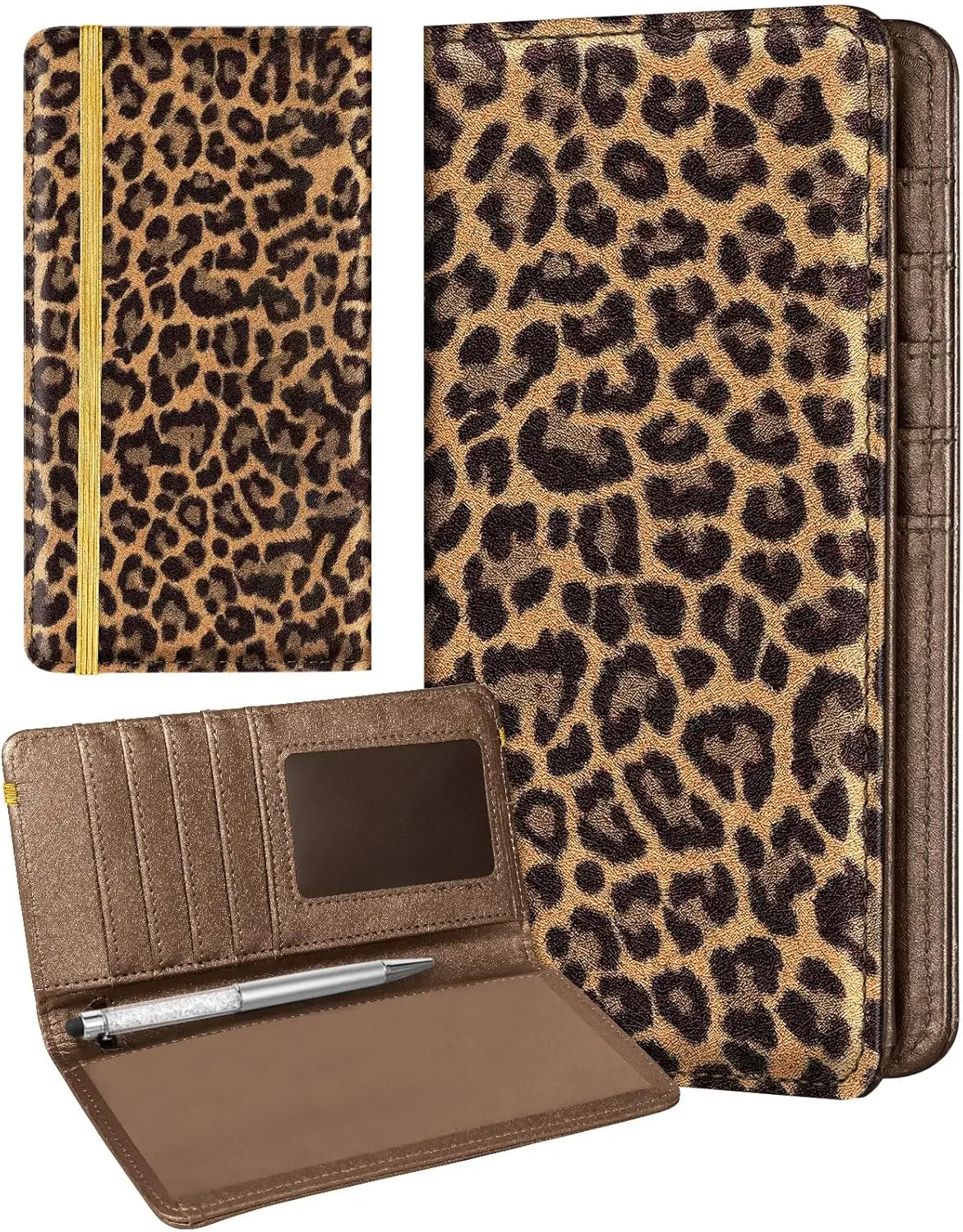 Checkbook Cover for Personal -  Leopard Print Leather Register Duplicate Check Protector Holder Book Wallet for Women Top Stub Side