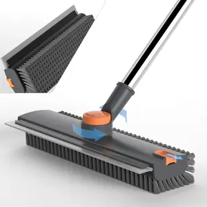 Floor Scrub Brush with Long Handle 3-in-1 Heavy Duty Cleaning Tool with Scraper Stiff Bristles for Bathroom Tile Shower Kitchen Wall & Deck Multi-Function Design, Adjustable Handle, 360° Rotating Head, Ergonomic Grip, Easy Storage Hanging Hole