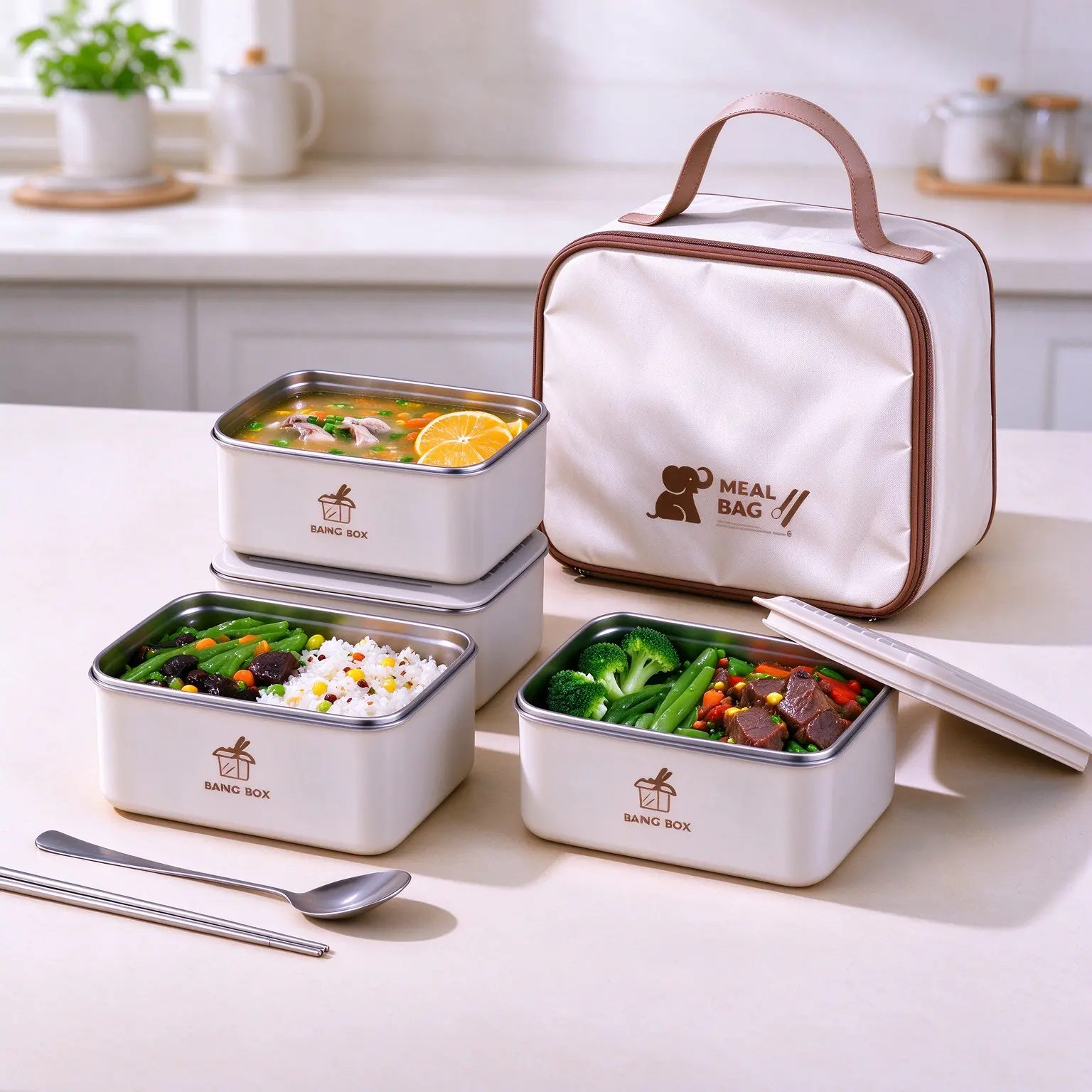 304 Stainless Steel Stackable Lunch Box Set Microwave Safe Leakproof Food Storage Containers with Insulated Meal Bag Reusable Bento Boxes for Office Work Picnic Meal Prep Easy To Clean